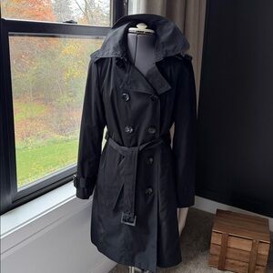 Anne Klein Trench Coat Lined Doube Breasted Belted Black Size S Classic